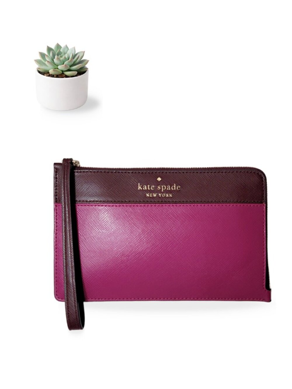 Kate Spade Pink Handbags Staci Colorblock L-Zip Wristlet Saffiano Leather